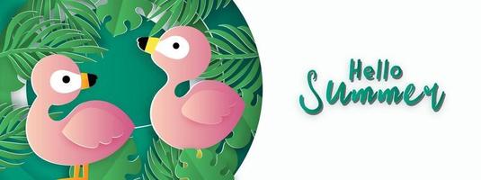 banner de verão com flamingo tropical e elementos de verão vetor