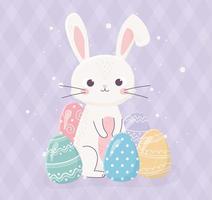 Feliz Páscoa coelho fofo com celebração de ovos decorativos vetor