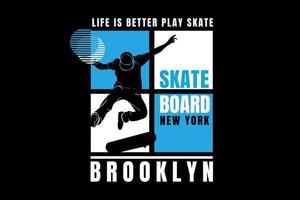 skate board new york brooklyn cor azul e branco vetor