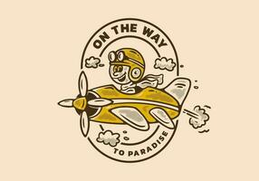 em a caminho para paraíso, mascote personagem ilustração do uma pequeno Garoto dirigindo uma avião vetor