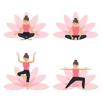 Ilustração de vetor de pose de classe Yoga feminino plana