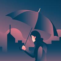 Menina segurando guarda-chuva noite vector