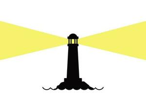 farol silhueta às noite com amarelo luz brilhando, fundo vetor ilustração ninguém