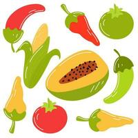 desatado fundo do mexicano vegetais, pimentas, mamão, tomate e milho. desatado padronizar do legumes e frutas. vetor