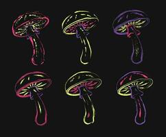 conjunto do fantasia néon cogumelos dentro grunge estilo vetor