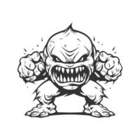 acrobático monstro lutador, vintage logotipo linha arte conceito Preto e branco cor, mão desenhado ilustração vetor