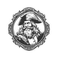aventureiro capitão mascote, vintage logotipo linha arte conceito Preto e branco cor, mão desenhado ilustração vetor