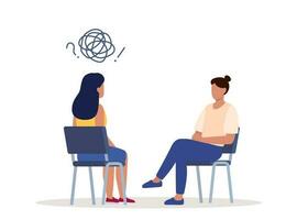 fêmea psicoterapeuta tem a Individual sessão com dela paciente. conversa terapia conceito. vetor ilustração.