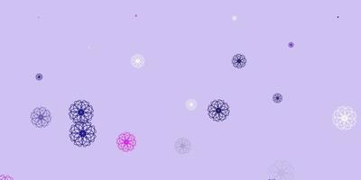 fundo de doodle de vetor rosa roxo claro com flores