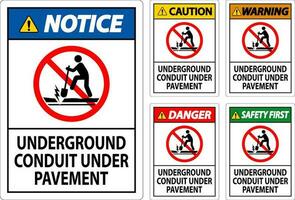 Perigo sinal, subterrâneo conduta debaixo calçada vetor