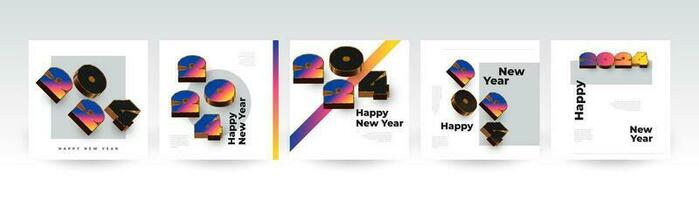 criativo e colorida feliz Novo ano 2024 poster definir. adequado, para cartão, bandeira, poster, folheto, cobrir, e social meios de comunicação postar modelo vetor