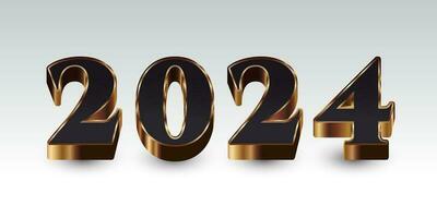 2024 dentro Preto e ouro com 3d estilo isolado em branco fundo. feliz Novo ano 2024 Projeto vetor