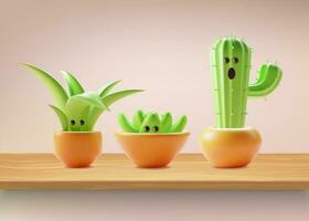 3d personagem mascote planta de casa conjunto desenho animado estilo. vetor