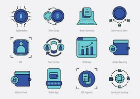 colorline fintech ícone conjunto com blockchain tecnologia vetor