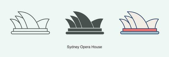 Sydney ópera casa ícone dentro diferente estilo vetor ilustração.