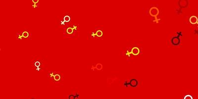 pano de fundo de vetor vermelho amarelo claro com símbolos de poder feminino