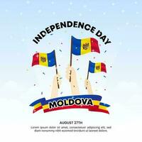 quadrado Moldova independência dia fundo com acenando bandeiras e confete vetor