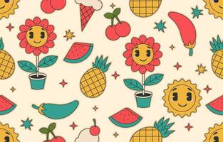 frutas e flores desatado padronizar para crianças com hippie estilo vetor
