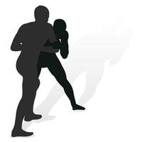 imagem do uma silhueta do uma lutador atleta dentro uma brigando pose. greco romano luta livre, combate, duelo, lutar, marcial arte, espírito esportivo vetor