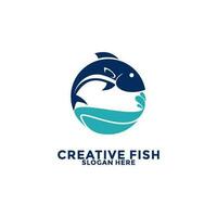 abstrato peixe ícone logotipo com azul respingo do água vetor