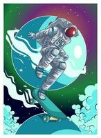 astronauta jogando skate dentro a espaço vetor