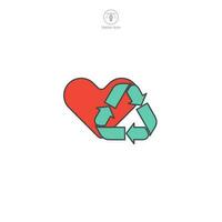 reciclando com coração ícone símbolo vetor ilustração isolado em branco fundo