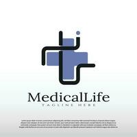 médico logotipo com linha arte Projeto. cuidados de saúde e médico placa ou símbolo -vetor vetor