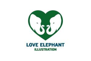 verde elefante coração amor silhueta ícone ilustração vetor