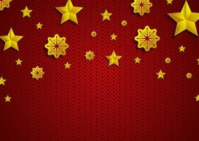 dourado estrelas e flocos de neve em vermelho tricotado fundo vetor