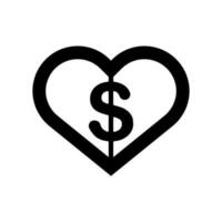 doação ícone. financiamento coração marca e dólar ícone. vetor. vetor
