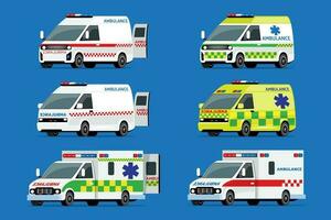 ambulância carro resgate definir. 911 emergência desastre veículo, moderno baseado em van transporte com Atenção luzes e sirenes para urgente ajuda. vetor