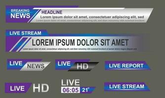 transmissão notícia mais baixo terços modelo disposição roxa cinzento conjunto coleção Projeto bandeira para Barra título notícia título, esporte jogos dentro televisão, vídeo e meios de comunicação canal vetor