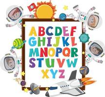 Quadro do alfabeto az com crianças no tema espaço sideral vetor