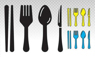 equipamento jantar talheres ou talheres vetor plano ícone , colheres, faca, pauzinhos e garfo