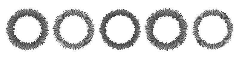 circular música visualização. coleção do vetor desenhos representando som ondas, audio batidas e voz dentro uma radial círculo. dinâmico onda sonora equalizador efeitos Como ícones. ilustrações