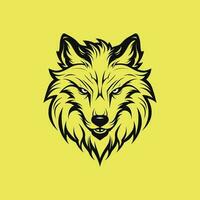 vetor arte do uma Preto Lobo cabeça com tribal Projeto em amarelo fundo