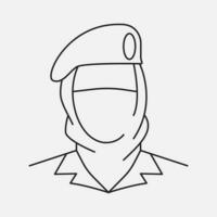 saudita policial linha ícone. árabe mulher com fechadas face. militares ou solda pessoa. vetor ilustração