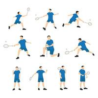 jovem esporte homem atleta estão jogando badminton desenho animado conjunto isolado em branco vetor