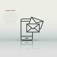 mensagem no ícone do smartphone em estilo simples. correio com ilustração vetorial de telefone em fundo branco isolado. conceito de negócio de envelope. vetor
