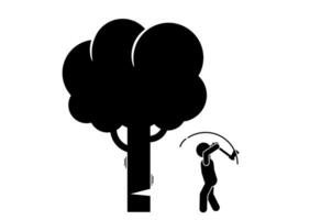 ilustração e ícone bastão figura, stickman, pictograma. corte baixa árvores vetor