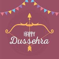 cartão de decoração de flâmulas de arco e flecha feliz festival dussehra da índia vetor