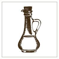 jarra com líquido dentro. desenhado à mão realista ilustração do uma jar. jarra do óleo, vinagre, molho vetor