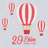 29 ekim cumhuriyet bayrami kutlu olsun, dia da república da Turquia, cartão de celebração de balões de ar quente vetor