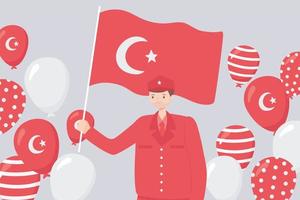 29 ekim cumhuriyet bayrami kutlu olsun, dia da república da Turquia, soldado herói com bandeira e balões vetor