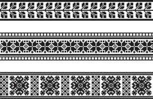 vetor conjunto do monocromático desatado ucraniano nacional ornamento, bordado. sem fim étnico floral fronteira, eslavo povos quadro. Preto Cruz ponto.