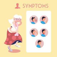 infográfico mostrando incubação e sintomas com ícones e pessoa infectada vetor