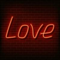 néon palavra amar. uma brilhante vermelho placa em uma tijolo muro. elemento do Projeto para uma feliz namorados s dia. vetor ilustração
