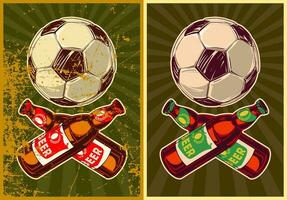 futebol Barra conceito com bolas e Cerveja garrafas dentro mão desenhar estilo para impressão e Projeto. vetor ilustração.