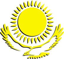 vetor Estado amarelo casaco do braços do a república do Cazaquistão. Preto nacional placa cazaque. orgulho e símbolo do a estado. Sol e dourado Águia.