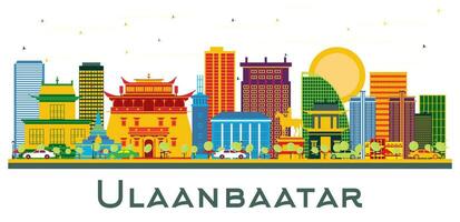 ulaanbaatar Mongólia cidade Horizonte com cor edifícios isolado em branco. ulaanbaatar paisagem urbana com pontos de referência. vetor